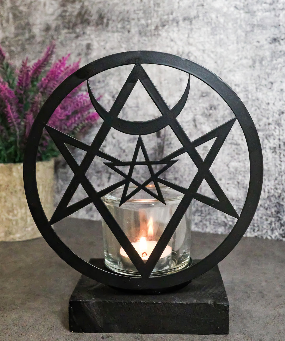 Wicca Spiritualism Mystic Unicursal Hex Pentagram Metal Votive Candle Holder
