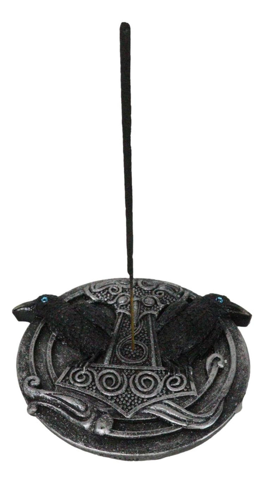 Norse Viking Knotwork Thor Hammer Mjolnir With Black Ravens Incense Burner