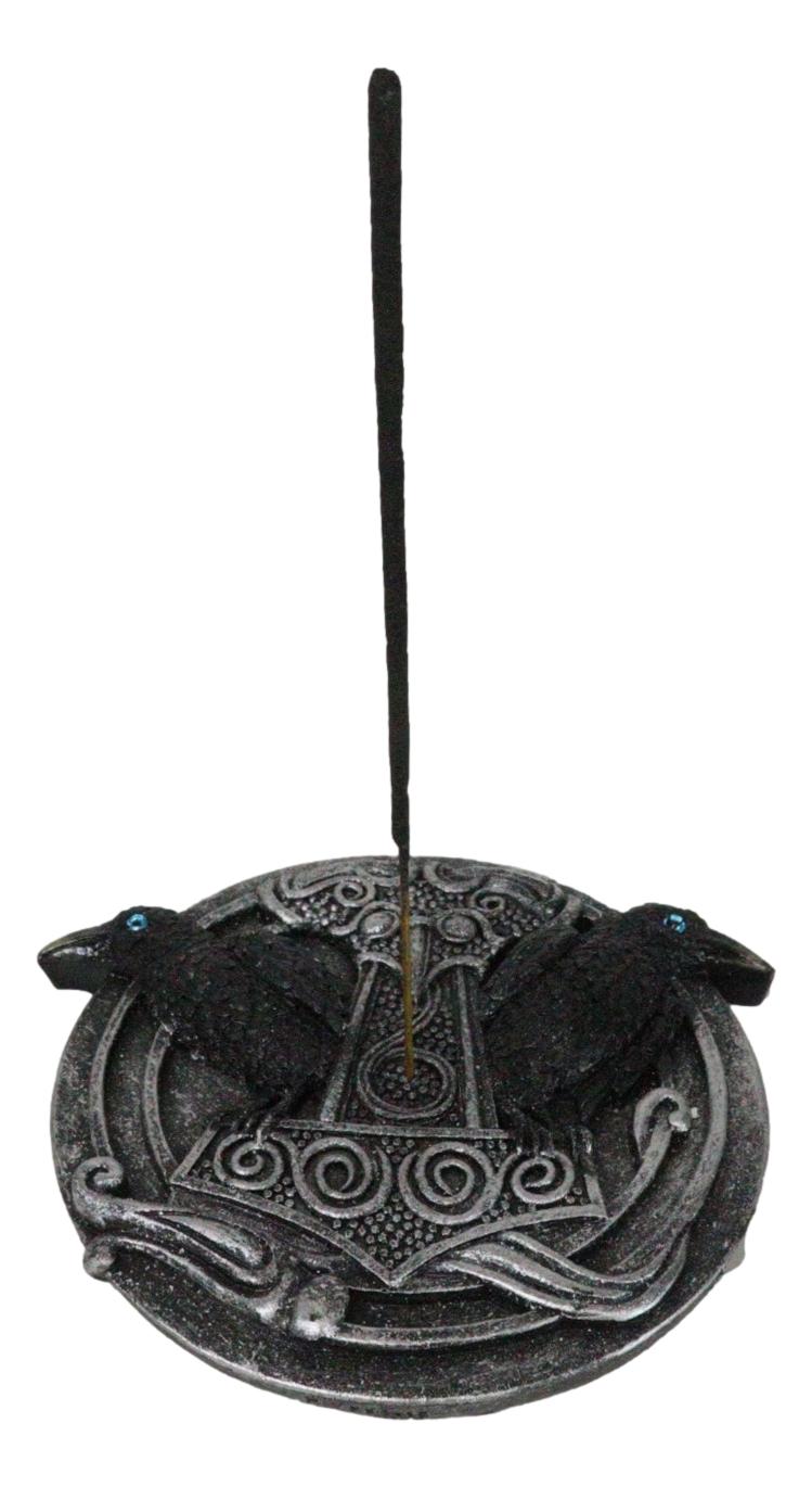 Norse Viking Knotwork Thor Hammer Mjolnir With Black Ravens Incense Burner