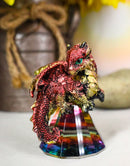 Metallic Red And Gold Dragon Perching On Iridescent Pyramid Glass Small Figurine