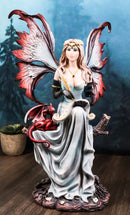 Blonde Fairy Scribe And Red Dragon Writing On Dragons Tales Scroll Figurine