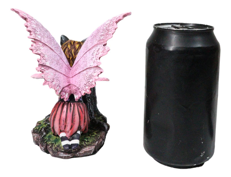 Tribal Autumn Girl Fairy with Red Hair Talking with Winged Black Cat Figurine