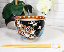 White Japanese Cranes Ceramic Donburi Ramen Soup Bowl With Chopsticks Set