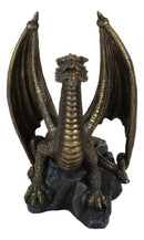 Faux Bronze Giant Serpent Dragon Standing On Volcanic Rock Wine Holder Sculpture