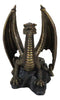 Faux Bronze Giant Serpent Dragon Standing On Volcanic Rock Wine Holder Sculpture