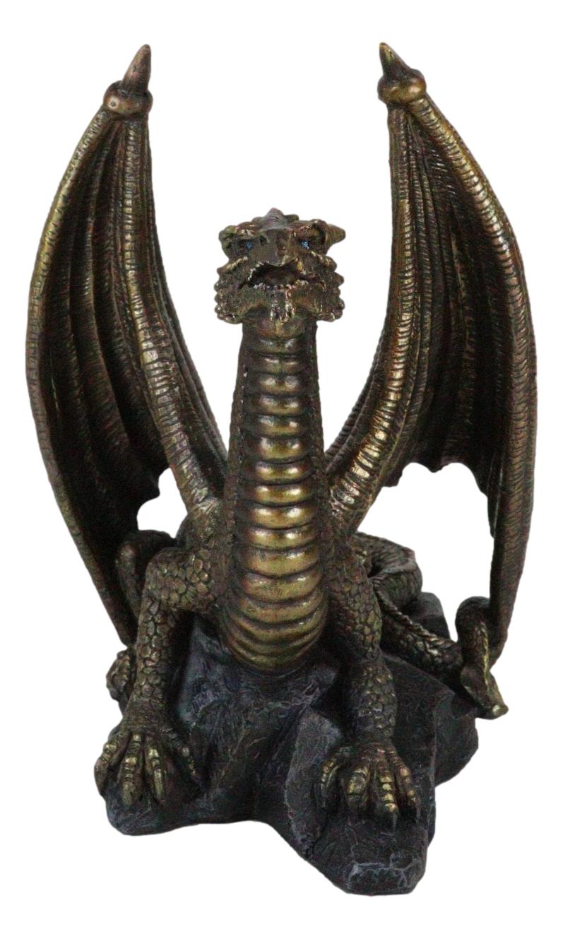 Faux Bronze Giant Serpent Dragon Standing On Volcanic Rock Wine Holder Sculpture