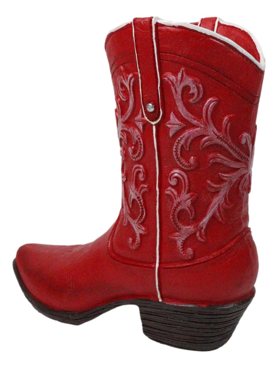Rustic Western Floral Red Faux Leather Cowgirl Boot Vase Planter Figurine