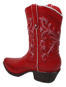 Rustic Western Floral Red Faux Leather Cowgirl Boot Vase Planter Figurine