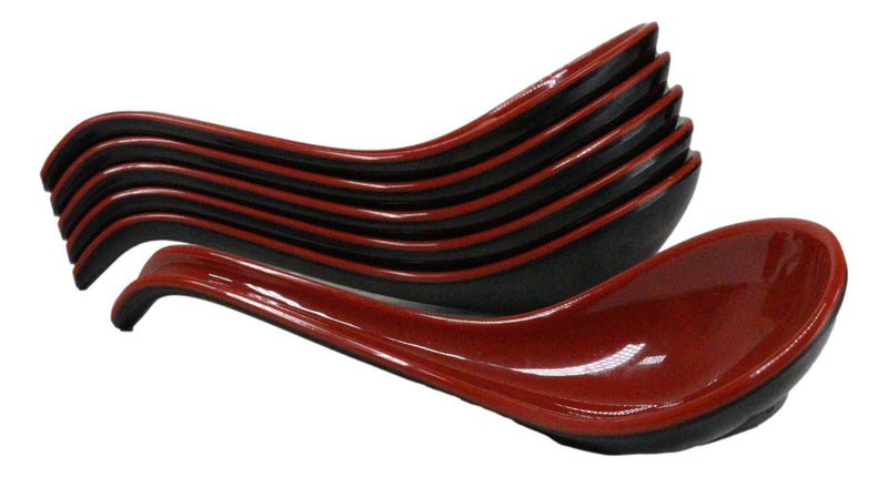 Contemporary Red Black Melamine Asian Soup Spoons With Ladle Hook Pack Of 6 Set