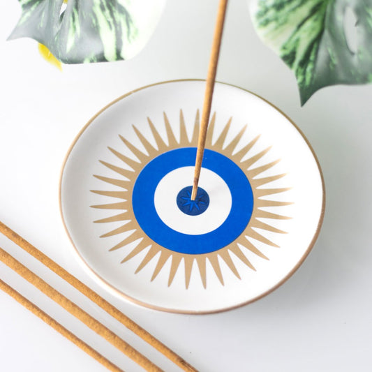 Wicca Metaphysical Blue All Seeing Eye of Providence Round Incense Holder Dish