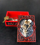 Skeleton Bride and Groom Keepsake Trinket Box with Red Roses Gothic Skull Lovers