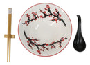 Pink Sakura Ceramic Ramen Rice Bowl With Soup Spoon Chopsticks And Rest Set