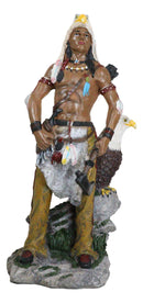 Native Tribal Indian Warrior Hunter Holding Axe With Bald Eagle Figurine