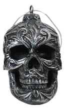 Set of 4 Day Of The Dead Faux Gunmetal Silver Tribal Tattoo Skull Tree Ornaments
