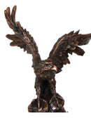 Open Winged American Bald Eagle Landing On Rock Steppes Figurine With Base
