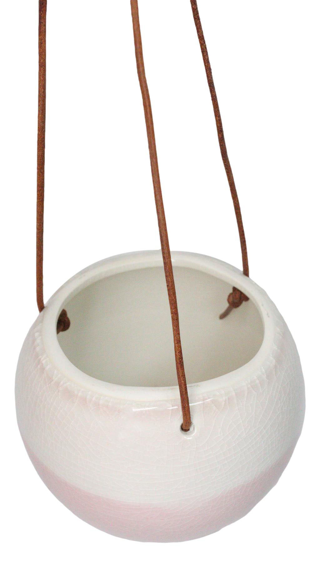 Set of 2 Pastel Blue and Pink Hanging Pot Planters With Leather Rope Strings