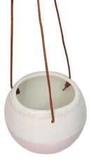 Set of 2 Pastel Blue and Pink Hanging Pot Planters With Leather Rope Strings