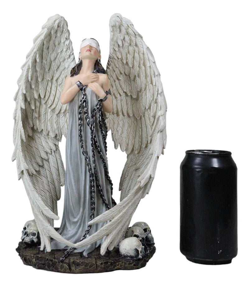 Captive Spirits Blindfolded Standing Angel Tied In Chains By Skulls Figurine