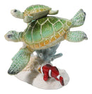 Green Sea Turtles Family Swimming By Coral Reef Sea Anemone Clownfish Figurine