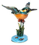 Blue Kingfisher Bird Pewter Austrian Crystals Jeweled Trinket Jewelry Box