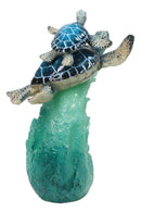 Marine Ocean Blue Sea Turtles Mother and Hatchling Swimming With Waves Figurine