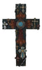 Rustic Western Layered Crosses Fleur De Lis Cowboy Turquoise Tooled Wall Cross