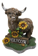 Western Scottish Highlands Cattle Cow with Sunflowers Holy Cow Plank Figurine