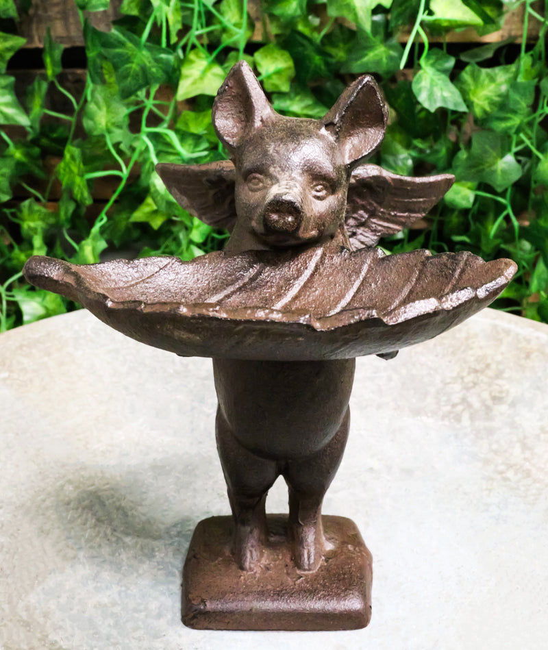 Cast Iron Rustic Western Butler Flying Winged Pig Carrying Leaf Jewelry Dish