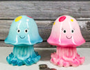 Set of 2 Whimsical Marine Blue And Pink Sea Jellyfish Money Savings Piggy Banks