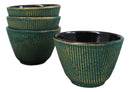 Pack Of 4 Green With Gold Hues Cast Iron Tetsubin Textured Tea Cups 3oz