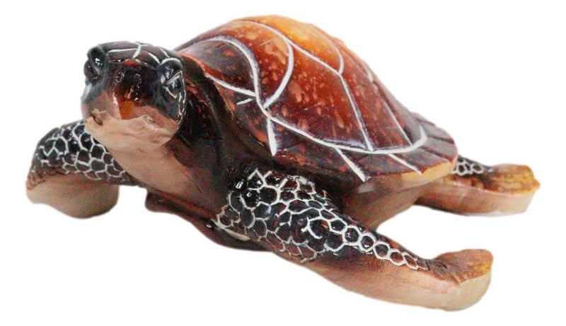 Nautical Ocean Brown Hues Giant Sea Turtle Swimming Decorative Figurine Tortoise
