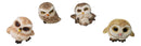 Set of 4 Baby Brown Great Horned Owl Figurines Cute Woodland Bird Collection