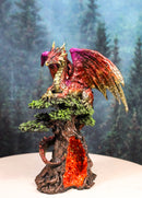 Metallic Red and Gold Dragon On Giant Tree With Faux Crystal Geode Core Figurine