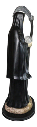 Large 2 Feet Tall Holy Death Santa Muerte Holding Scythe In Black Robe Statue