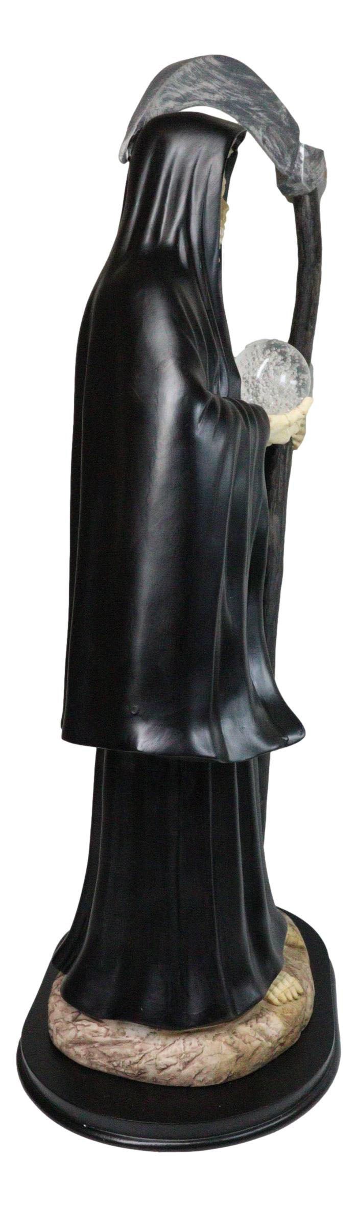 Large 2 Feet Tall Holy Death Santa Muerte Holding Scythe In Black Robe Statue