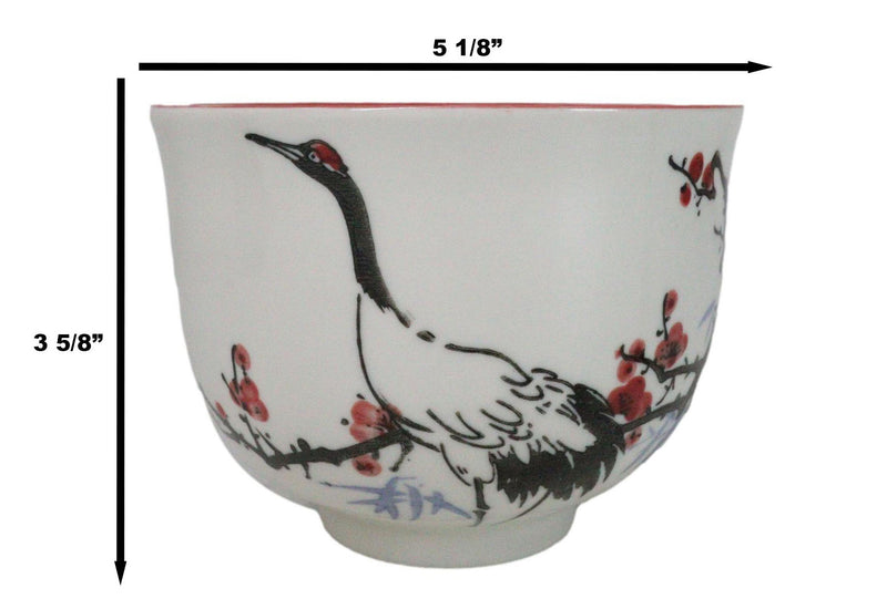 Japanese Crane On Cherry Blossoms Ceramic Donburi Ramen Bowl With Chopsticks Set