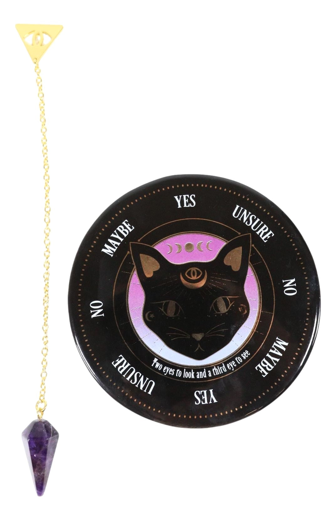 Wicca Astrology Witchcraft Mystic Mog Black Feline Cat Pendulum Divination Kit