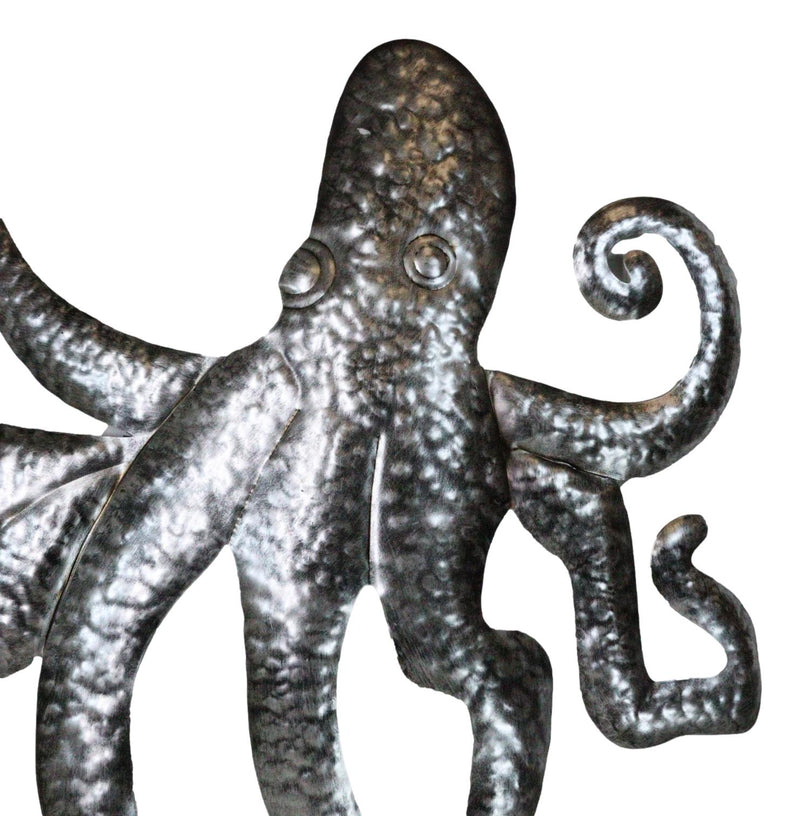 Silver Nautical Marine Deep Sea Octopus Tentacles Metal Wall Decor Plaque 31"L