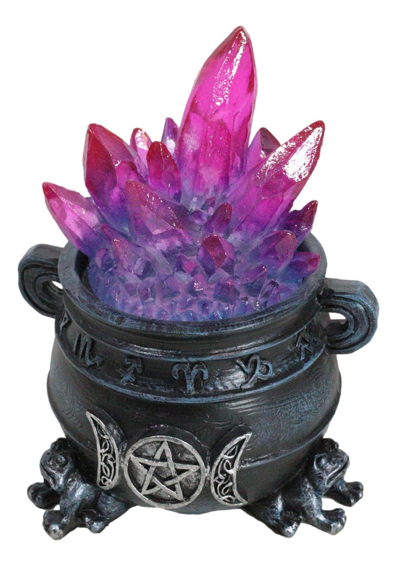 Wicca Triple Moon Pentagram And Zodiac Symbols LED Crystals Cauldron With Toads