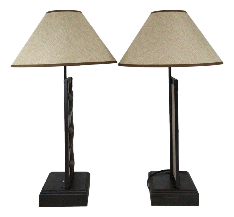 Set of 2 Rustic Western Triple Lone Stars Wood And Metal Bedside Table Lamps