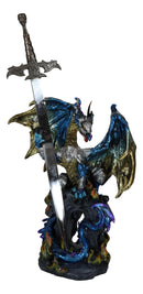 Blue Gold Royal Knight Armored Dragon With Gothic Sword Letter Opener Figurine