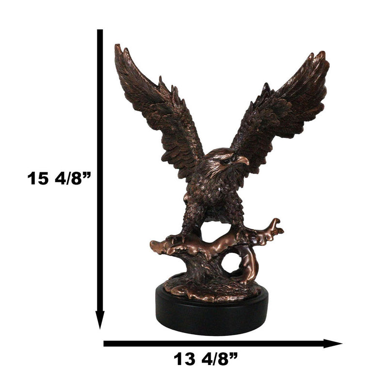 Majestic Bald Eagle With Open Wings Perching On Tree Branch Statue With Base