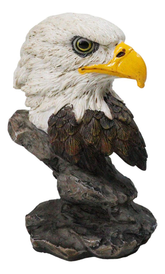 American Patriotism Majestic Royal Bald Eagle Head Bust On Rocks Figurine 4.5"H