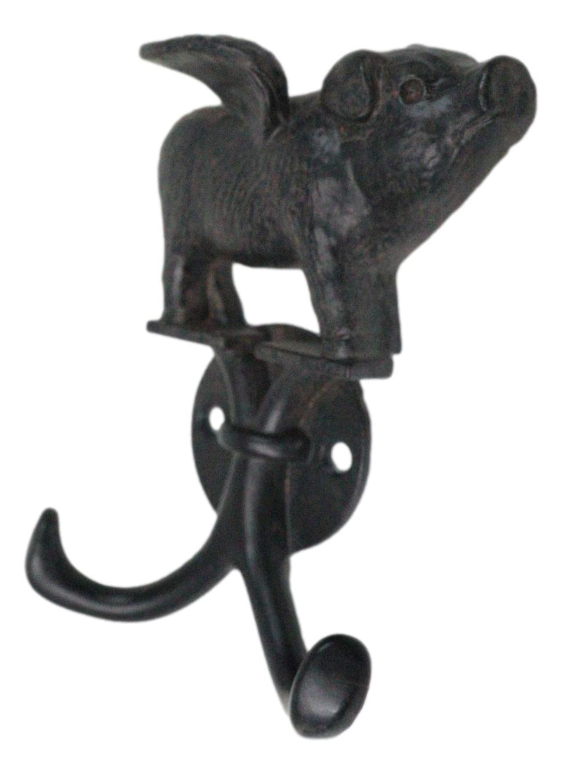 Rustic Cast Iron Black Country Farmhouse Flying Angel Porky Pig Double Wal Hooks