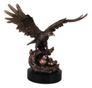 Majestic Bald Eagle Mother Spreading Her Wings Over Her Chick Bronzed Figurine