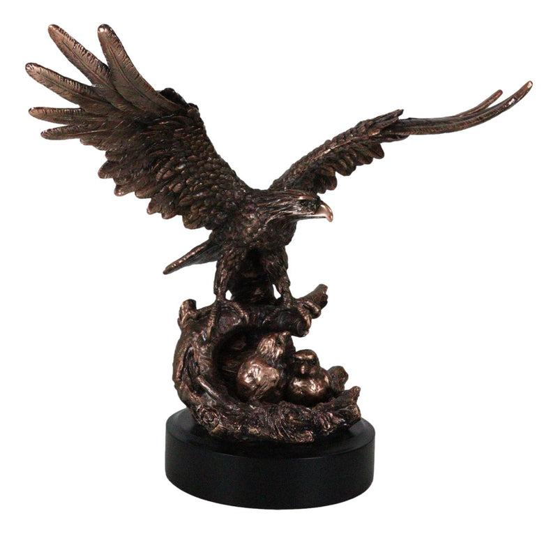 Majestic Bald Eagle Mother Spreading Her Wings Over Her Chick Bronzed Figurine
