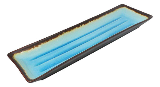 Blue Sky Aozora Kannyu Collection Ceramic 16" Long Ridged Center Serving Platter