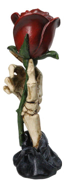 Gothic Skeleton Claw Hand Holding Red Rose Figurine Resin Skull Bone Sculpture