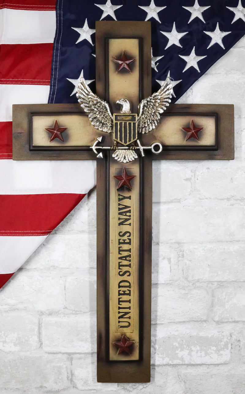 Large Patriotic United States Navy Eagle and Anchor Emblem Wall Cross Plaque