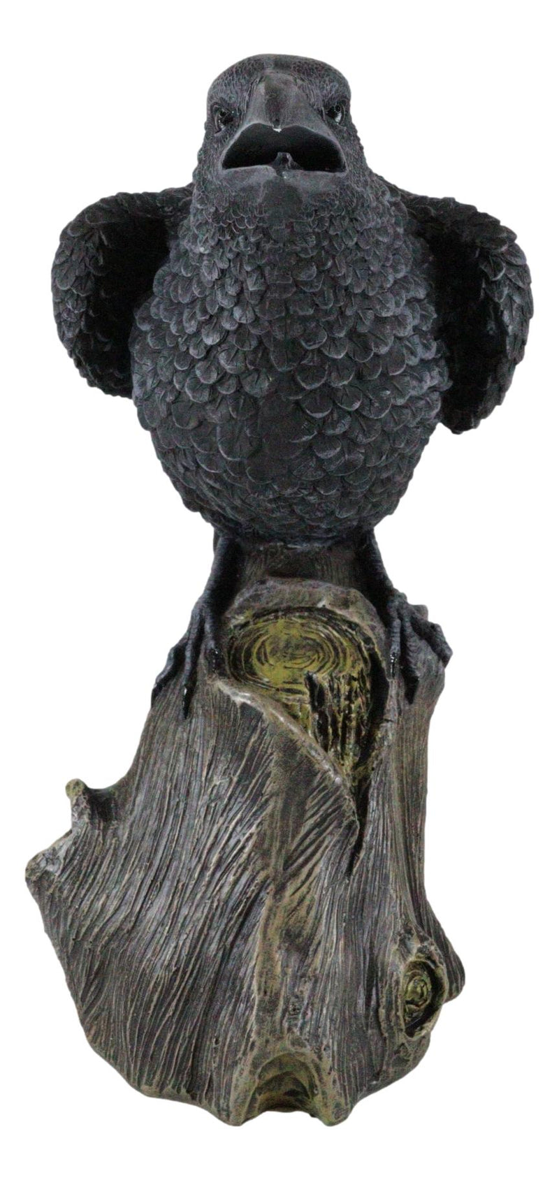 Ebros Large 14" Long Gothic Raven Crow Perching On Tree Stump Statue Figurine